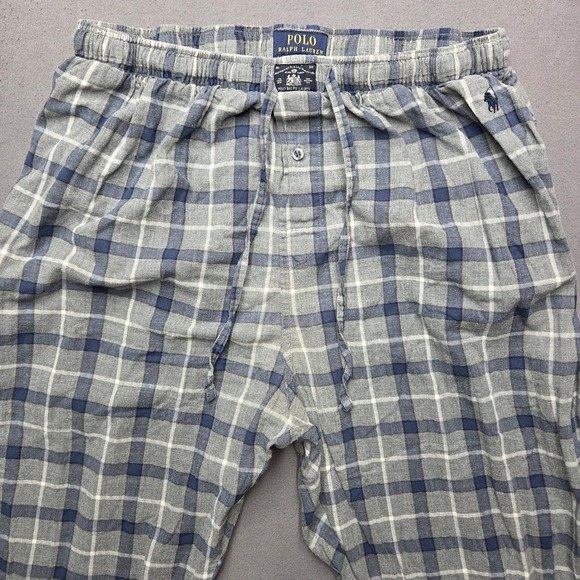 Polo Ralph Lauren Other - Polo Ralph Lauren Mens XL Grey Blue Plaid Flannel Pajama Sleep Pants Drawstring